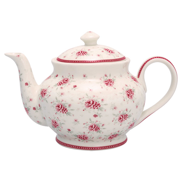 GreenGate Stoneware Teapot Round Flora White H 15,5 cm