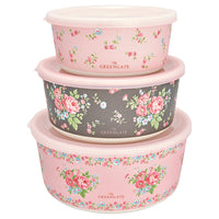 GreenGate Bamboo Round Box Marley Pale Pink Set Of Three Largest H 7,8 cm D 16,6 cm