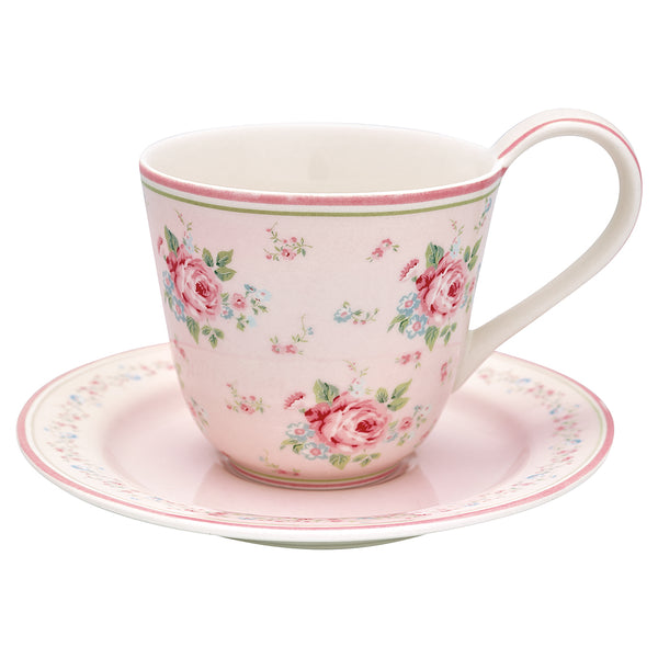 GreenGate Stoneware Cup And Saucer Marley Pale Pink H 9 cm