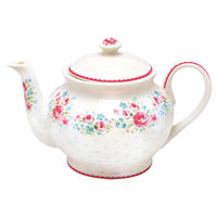 GreenGate Stoneware Teapot Round Tess White H 15,5 cm