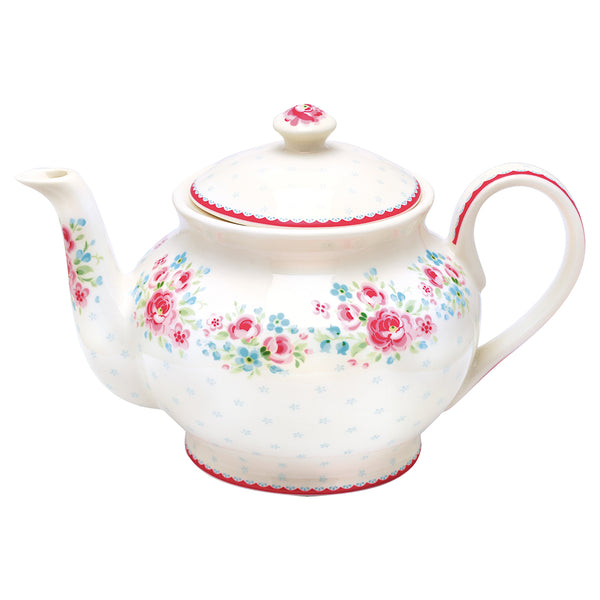 GreenGate Stoneware Teapot Round Tess White H 15,5 cm